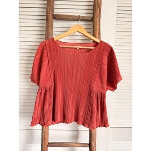 Madewell Pleated Flutter Sleeve Square Neck Top Coral‎ Red Size S